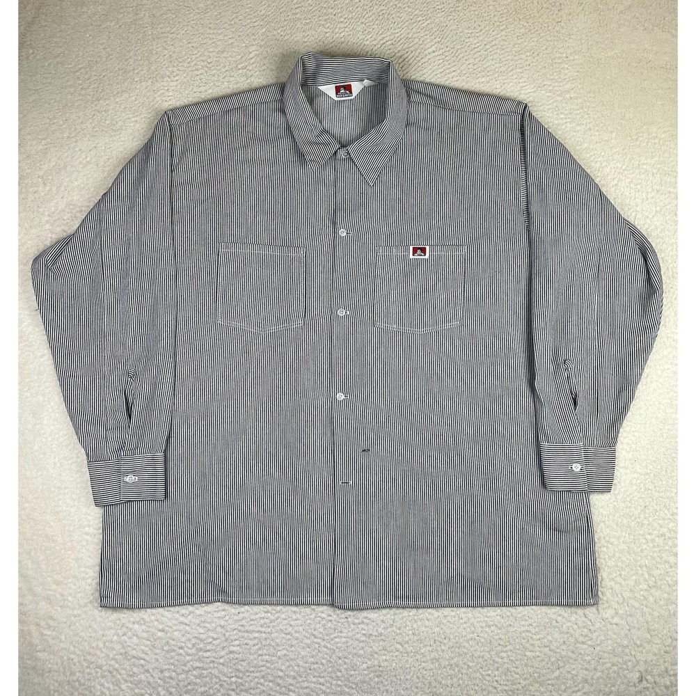 Ben Davis Shirt Mens 3XL Blue Stripe Long Sleeve Button Up Workwear USA